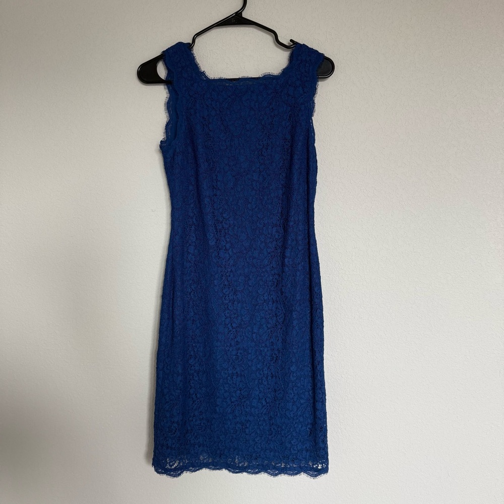 Adrianna Papell Evening Blue Lace Sheath Dress Midi Formal Cocktail Going Out 6